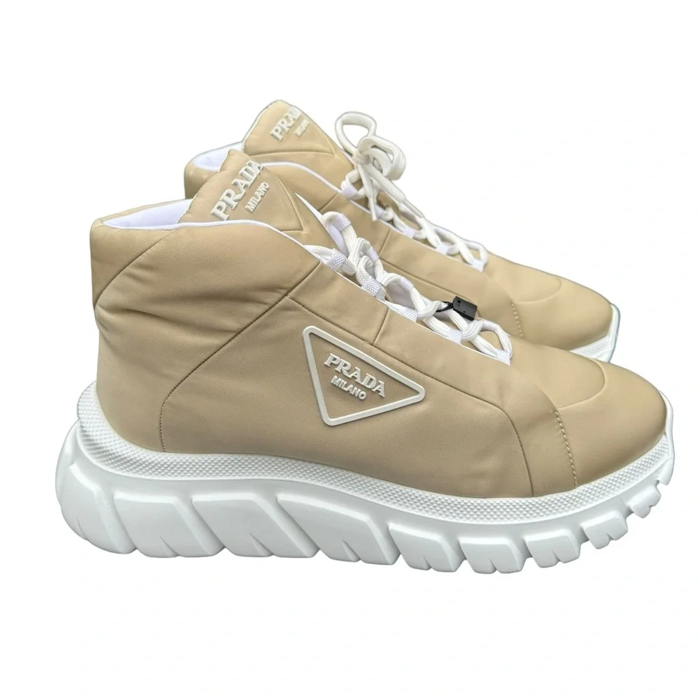 NWB PRADA***Nylon Lace-Up Mid-Top Sneakers****EU 39.5 US 9.5 $1020 - Picture 3 of 11